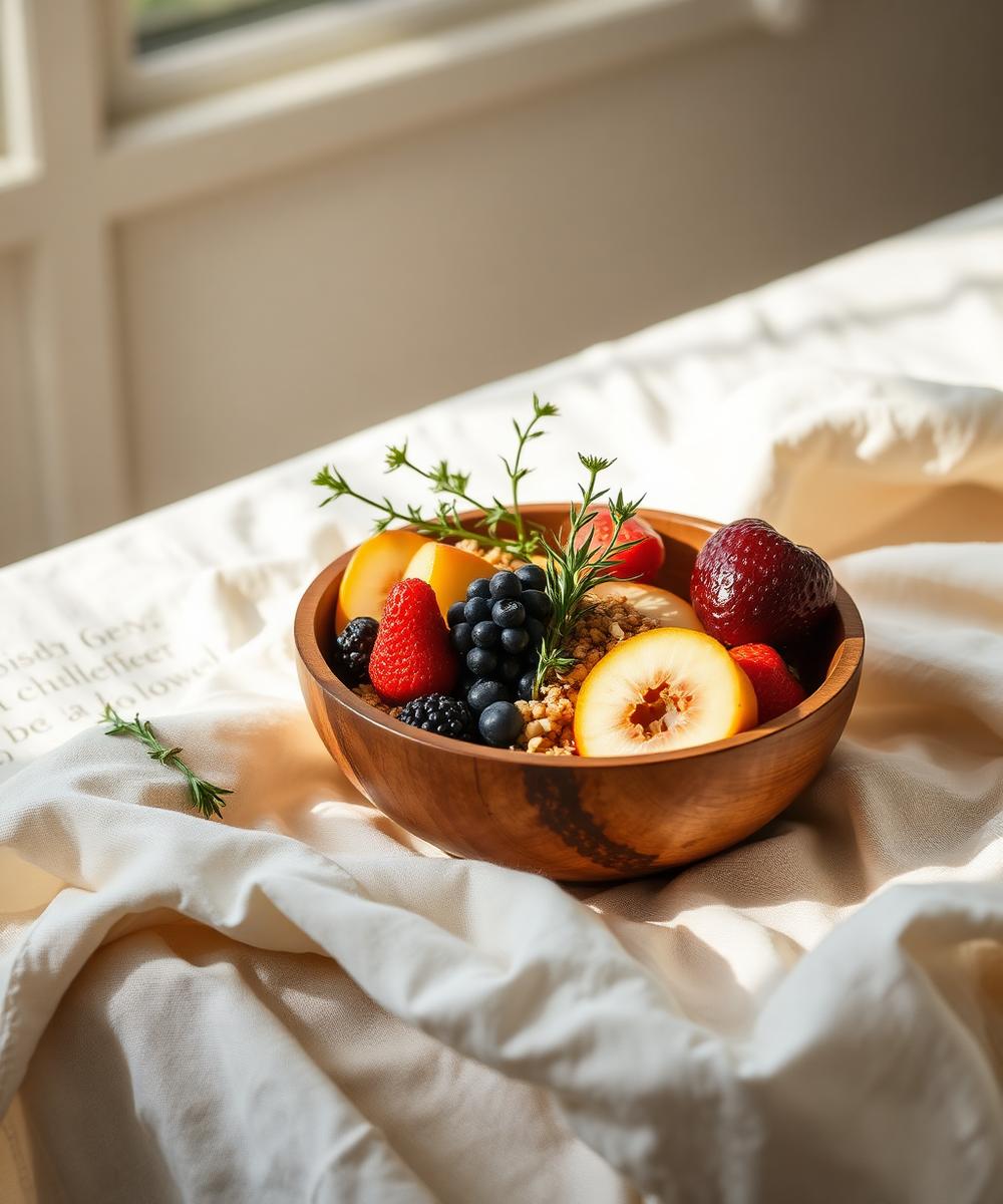 Bowl de frutas frescas com granola